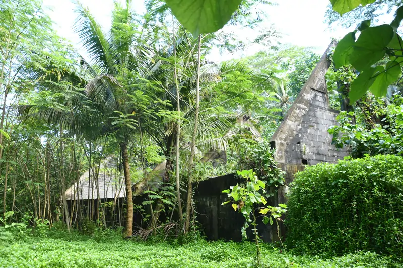 Vestiges de l'ancien hôtel Hana Iti dans la baie de Bourayne